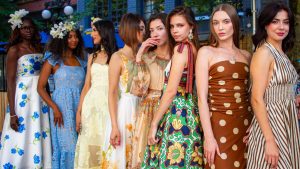 A group of women in colorful dresses posing outdoors in Vancouver, showcasing modern fashion trends. — Choosing Organic Skinc